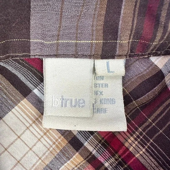 VTG Y2K Pearl Snap Shirt Womens L Brown Plaid Short Sleeve Western - Picture 5 of 7